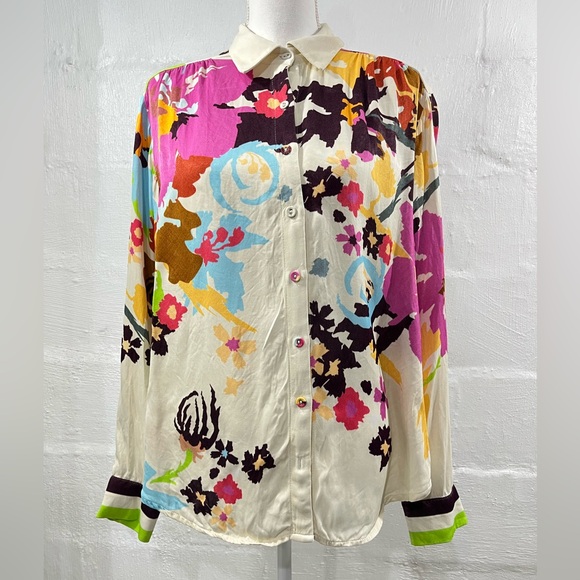ANTHROPOLOGIE CONDITIONS APPLY BLOOMING LONG SLEEVE COLLARED BLOUSE (a133) - Picture 8 of 16